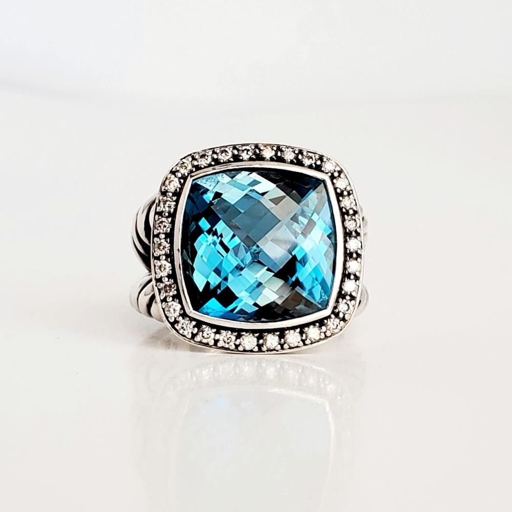 David Yurman Albion 14mm Hampton Blue Topaz Moonlight Ice Diamond Ring
